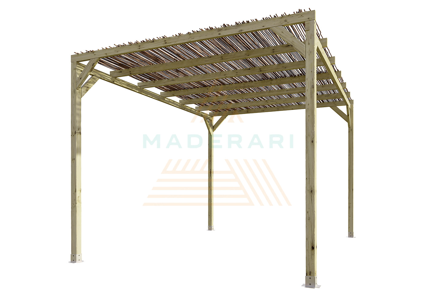 Pergola maciza con mimbre